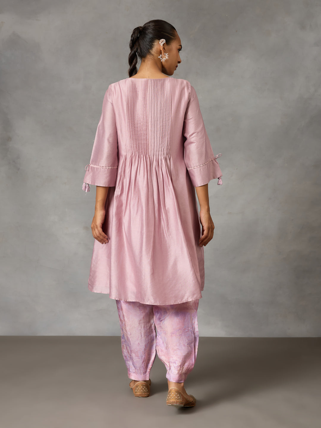 Pintucked Kurta with Printed Pants – Purple
