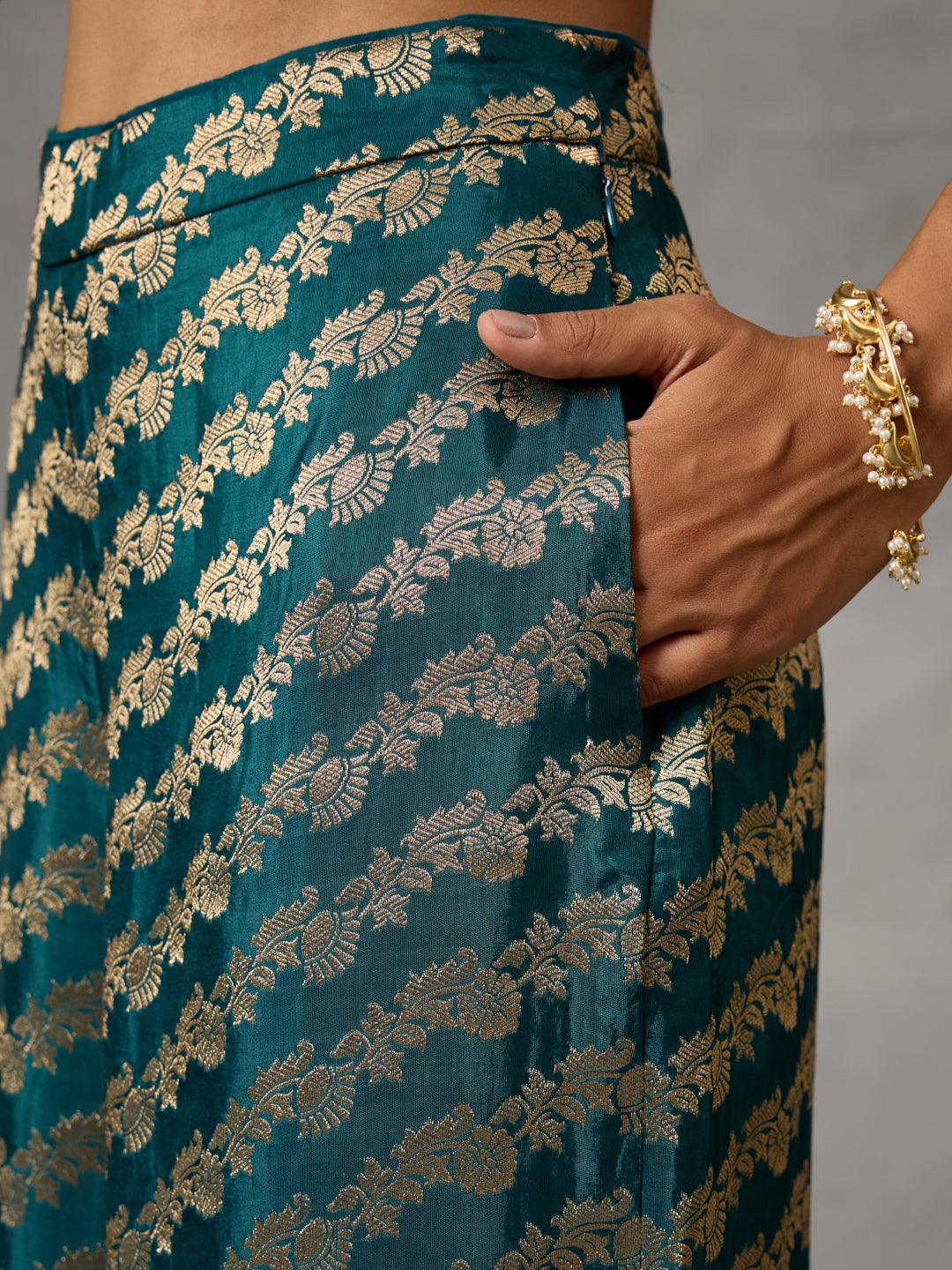 Jacquard Palazzo Pants – Teal