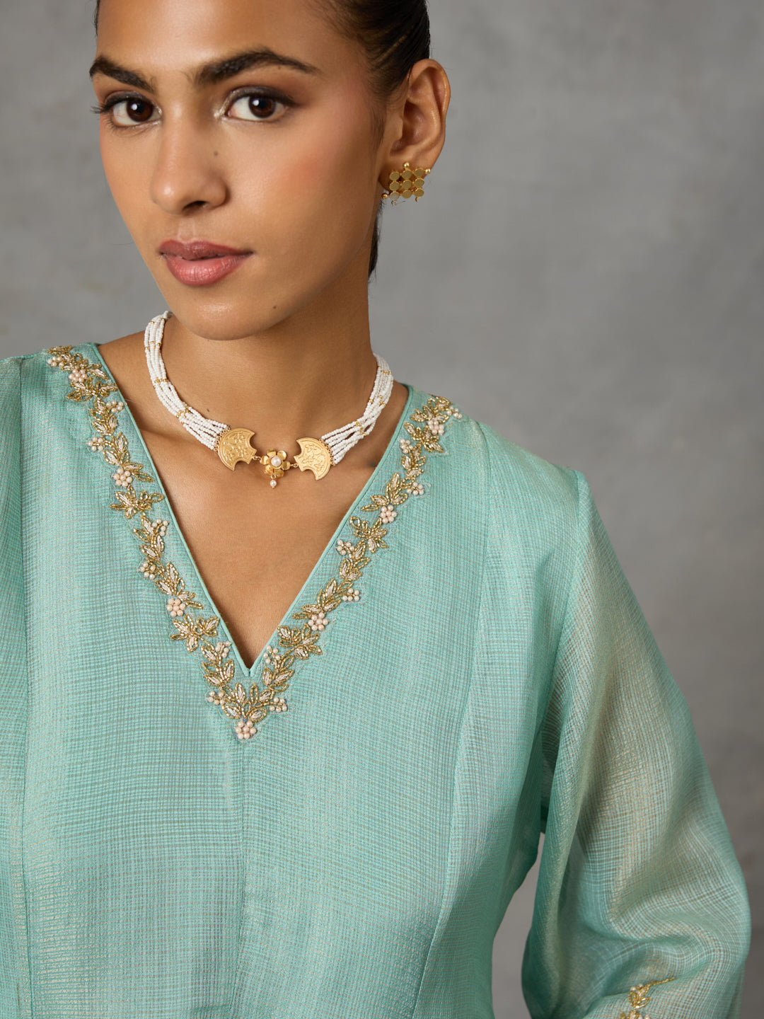 Embroidered A-Line Kurta – Blue