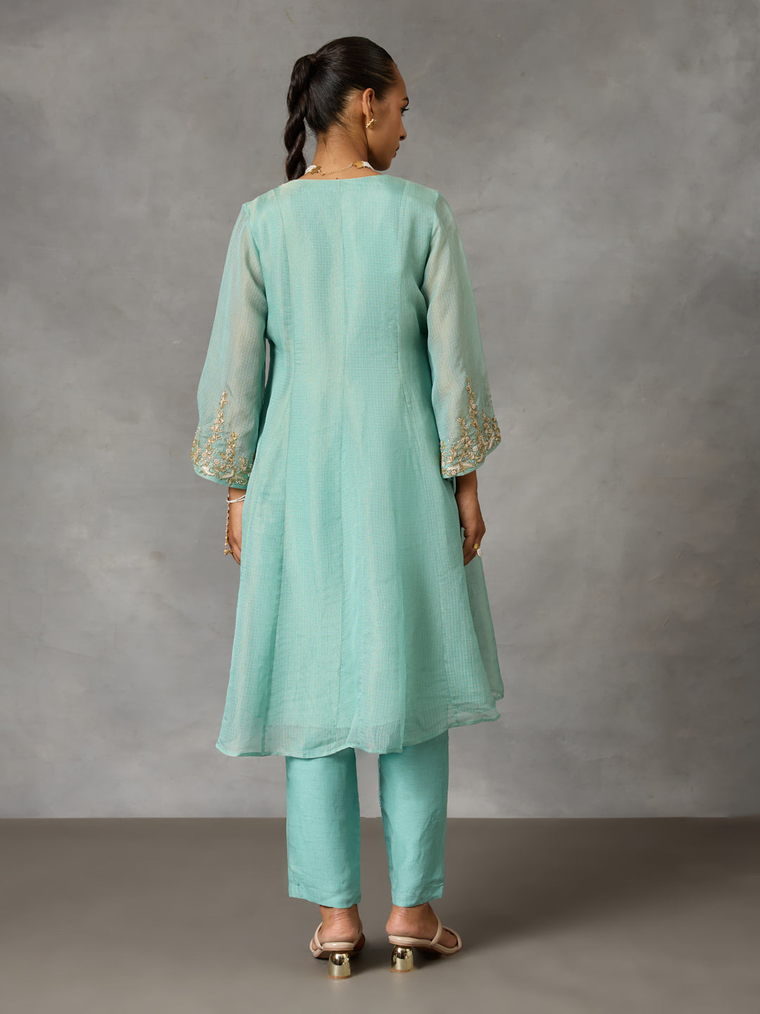 Embroidered A-Line Kurta – Blue