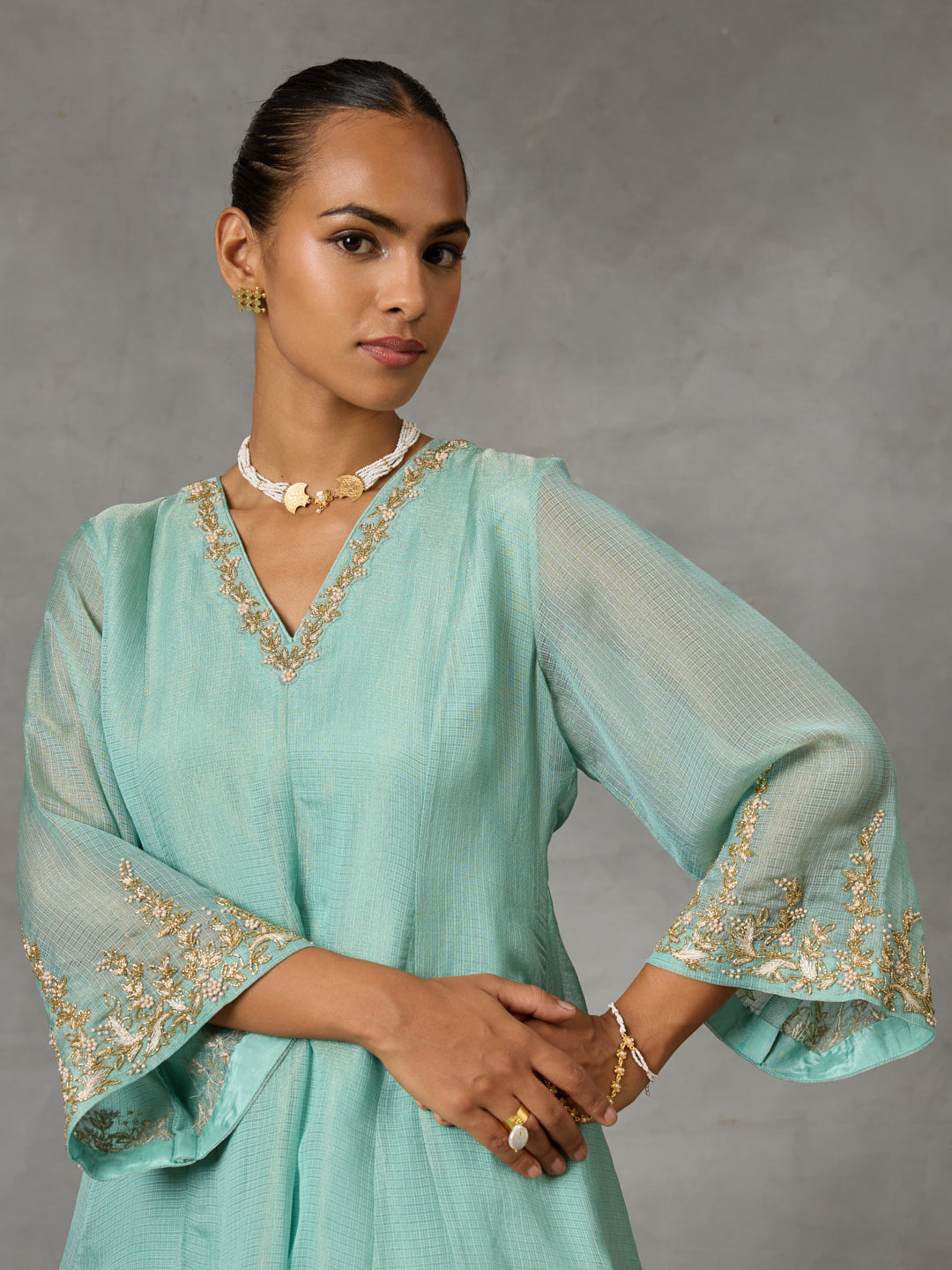 Embroidered A-Line Kurta – Blue