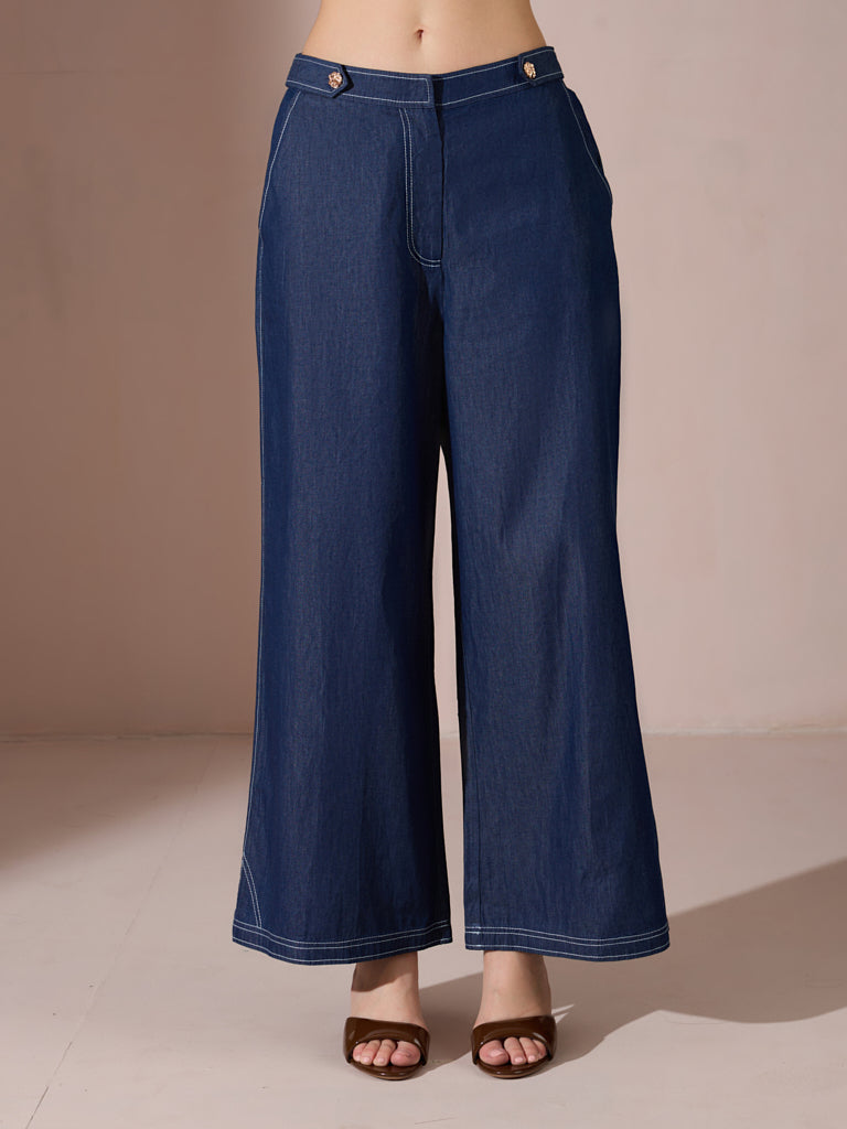Denim Straight Fit Pants - Blue