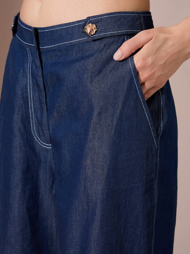 Denim Straight Fit Pants - Blue