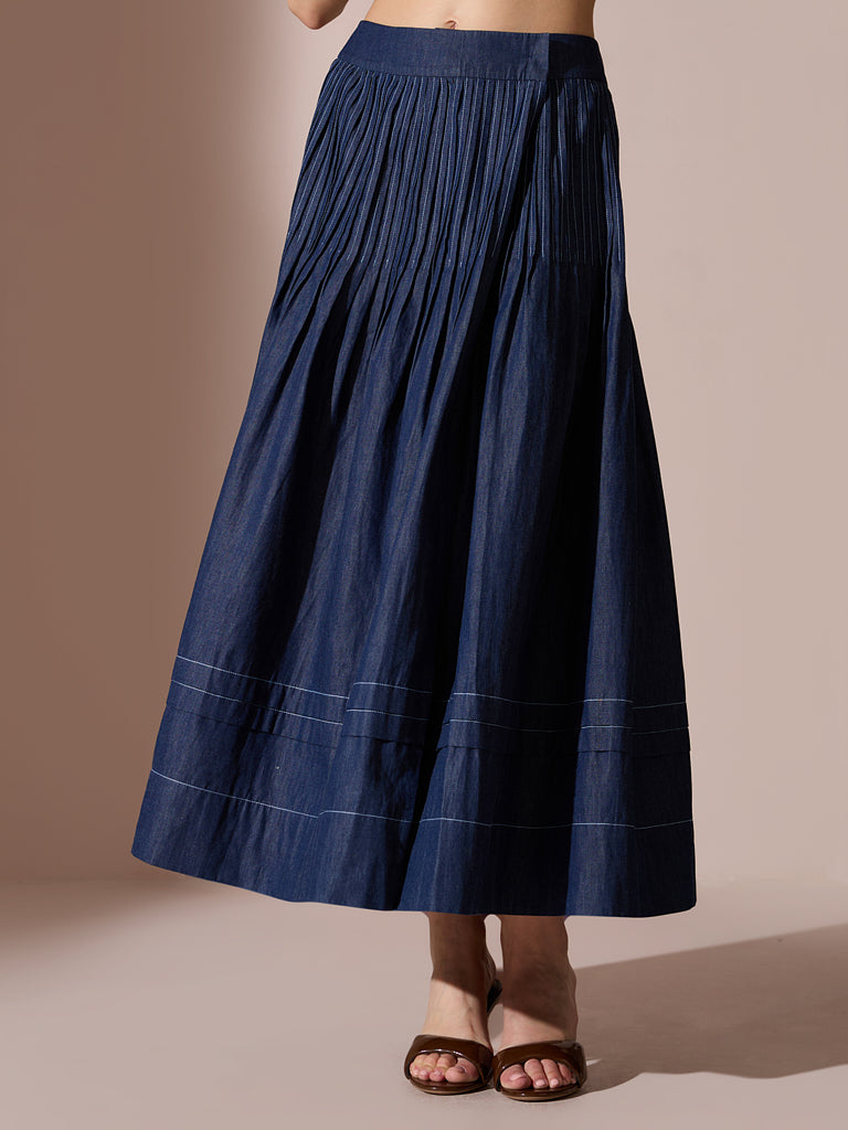Denim Pintuck Skirt - Blue