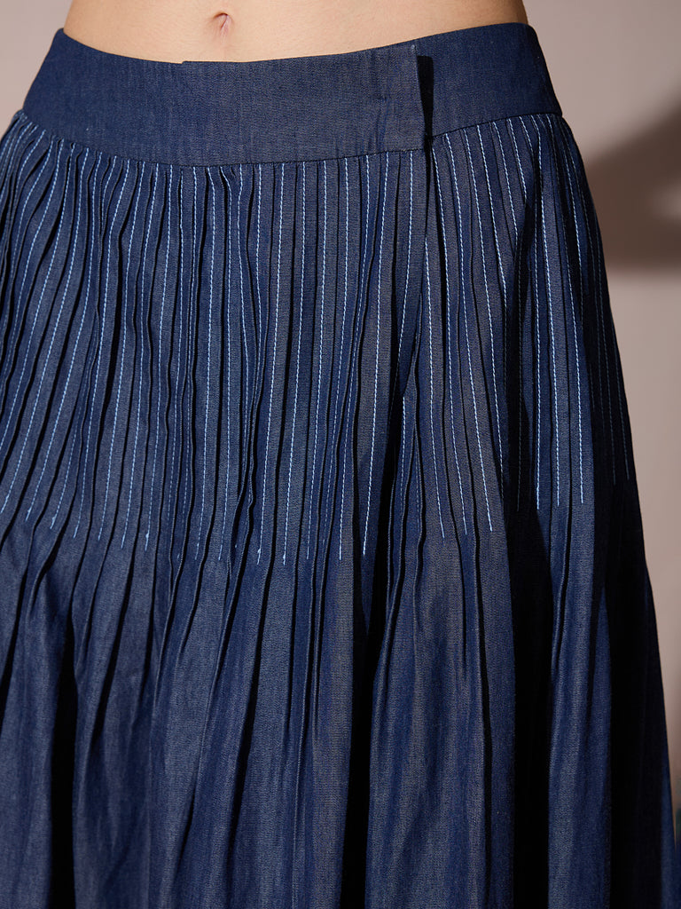 Denim Pintuck Skirt - Blue