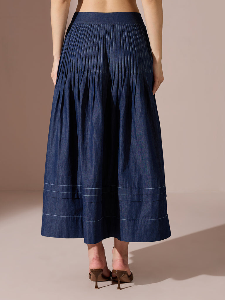 Denim Pintuck Skirt - Blue