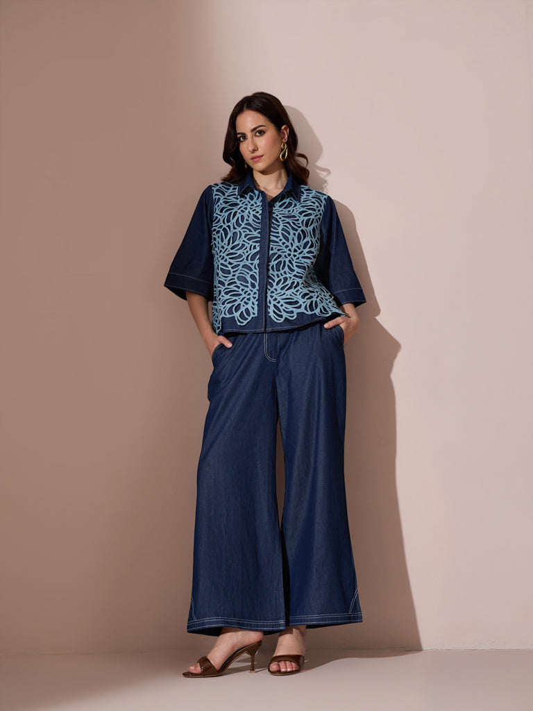 Lace Denim Shirt - Blue
