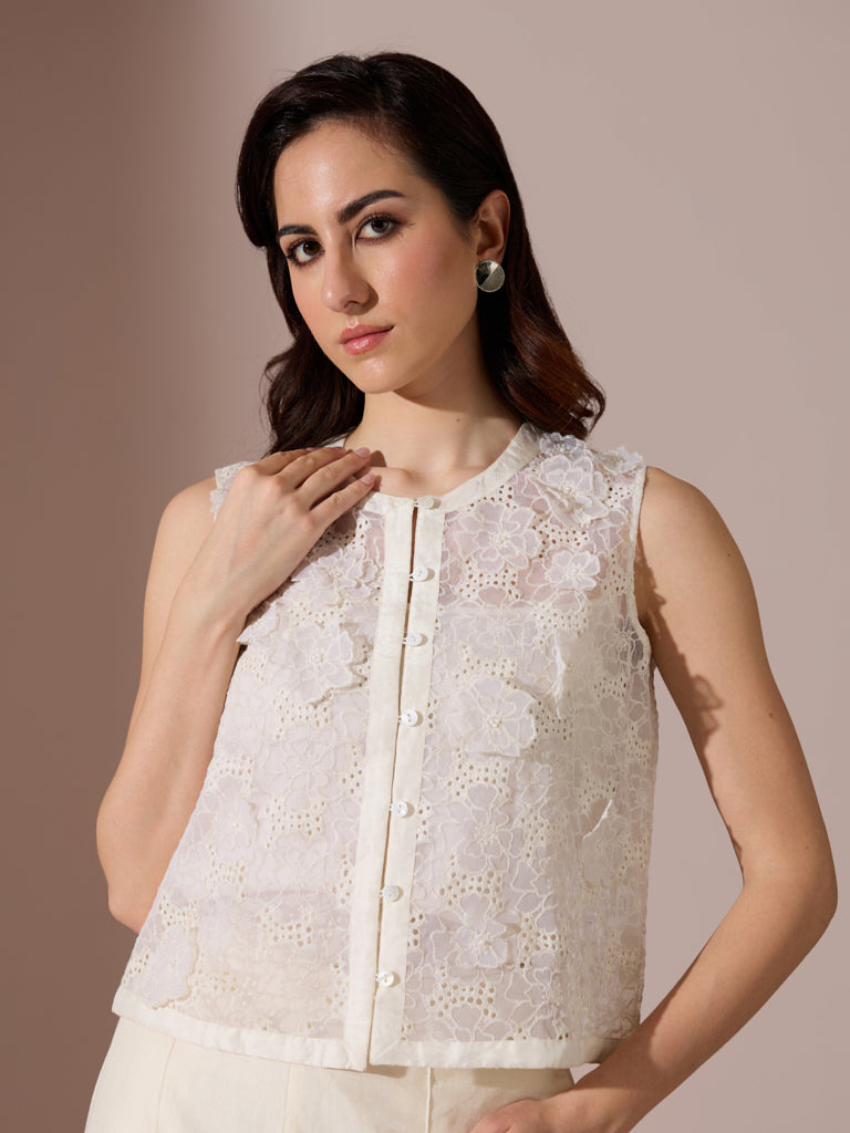 Floral Lace Top - White