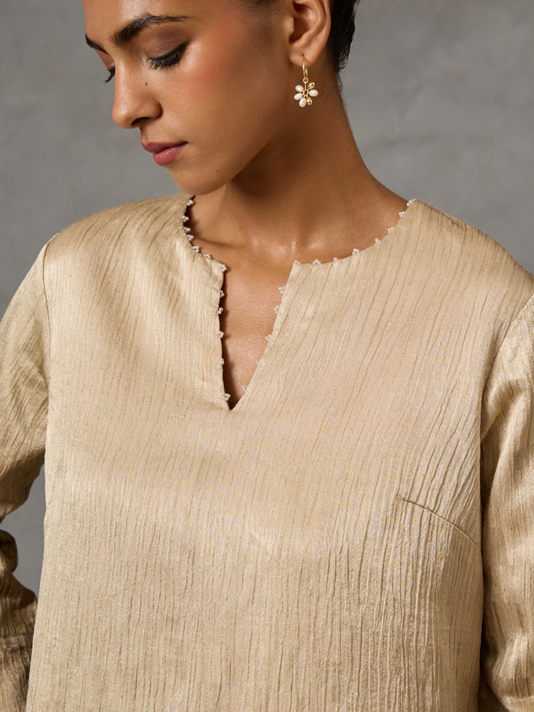 Printed Kurta Set with Dupatta – Gold
