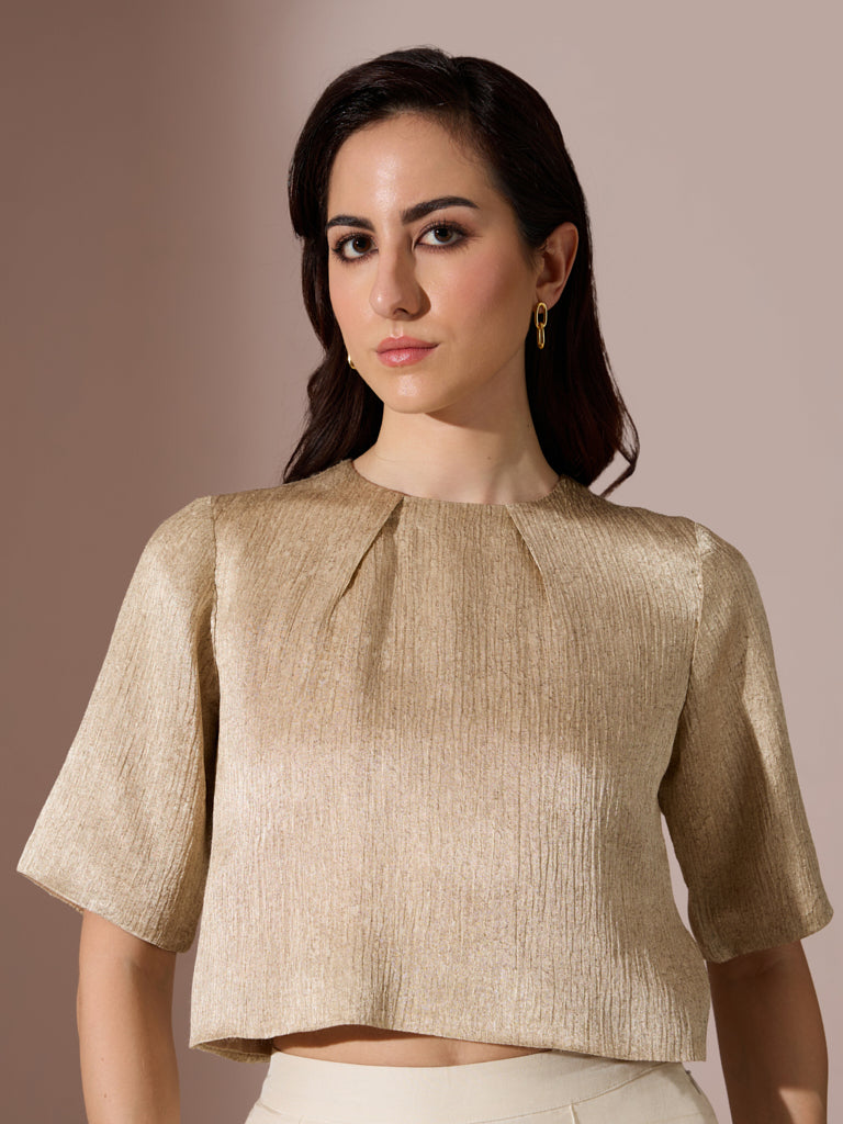 Samoh Crushed Satin Top – Gold