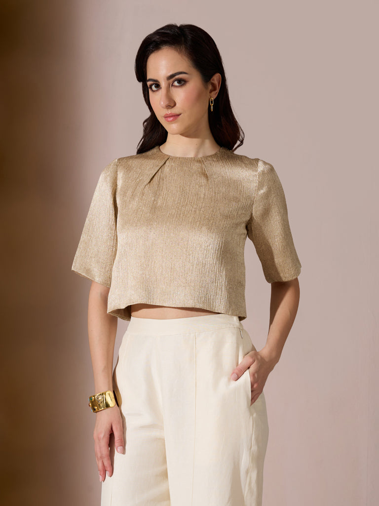 Samoh Crushed Satin Top – Gold