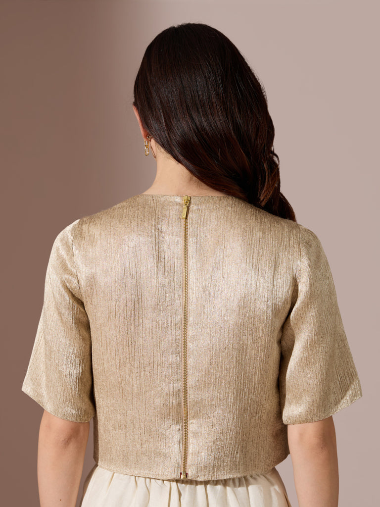 Samoh Crushed Satin Top – Gold