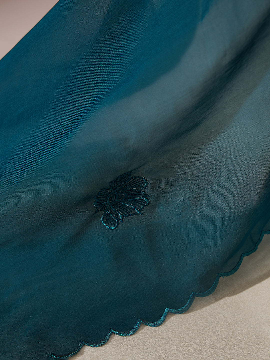 Embroidered Organza Dupatta with Tassels – Teal