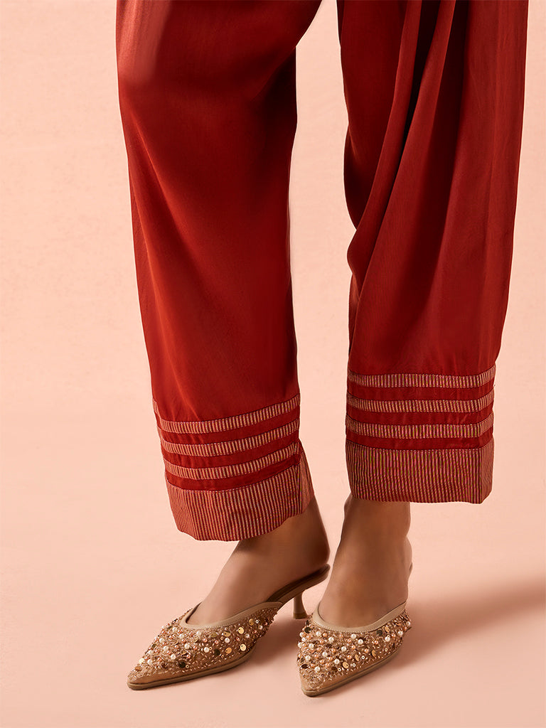 Jacquard Kurta Set with Dupatta – Red
