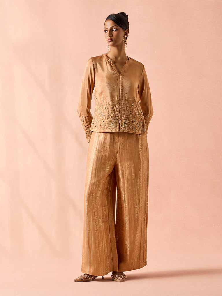 Floral Embroidered Top – Gold