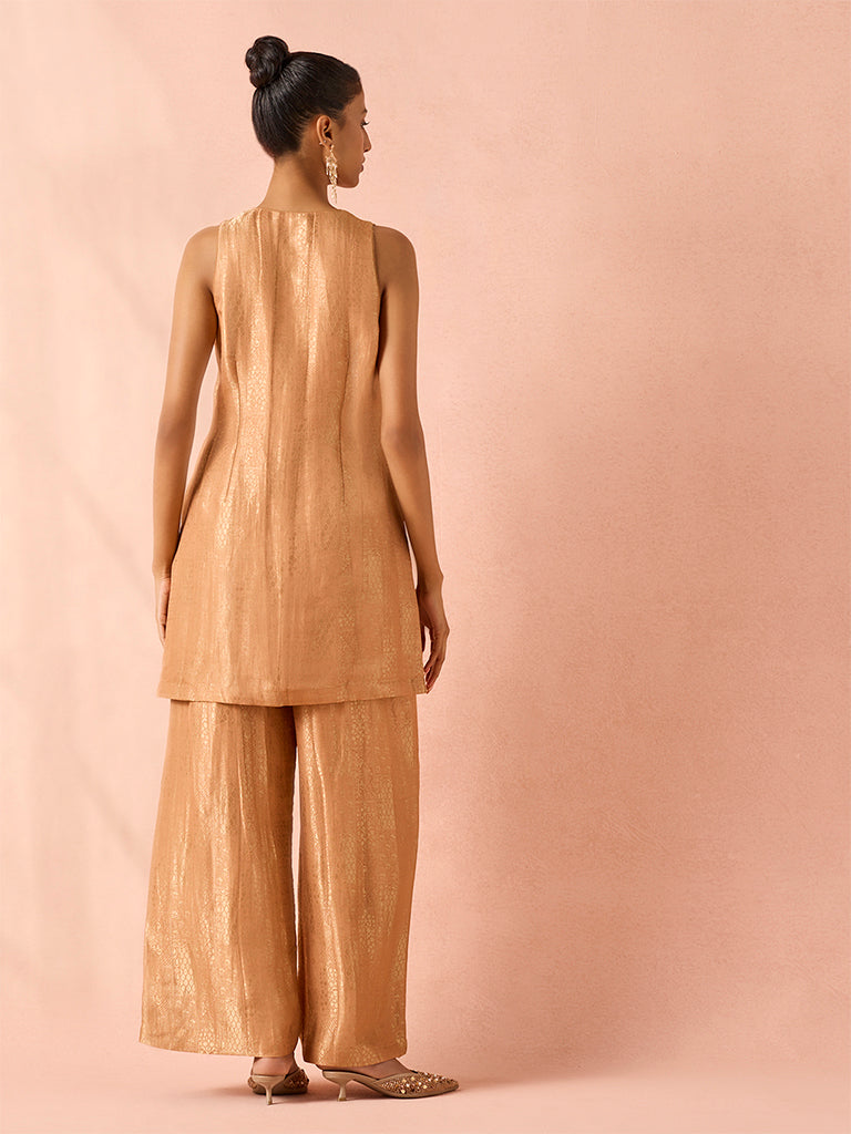 Embellished Jacquard Kurta – Peach