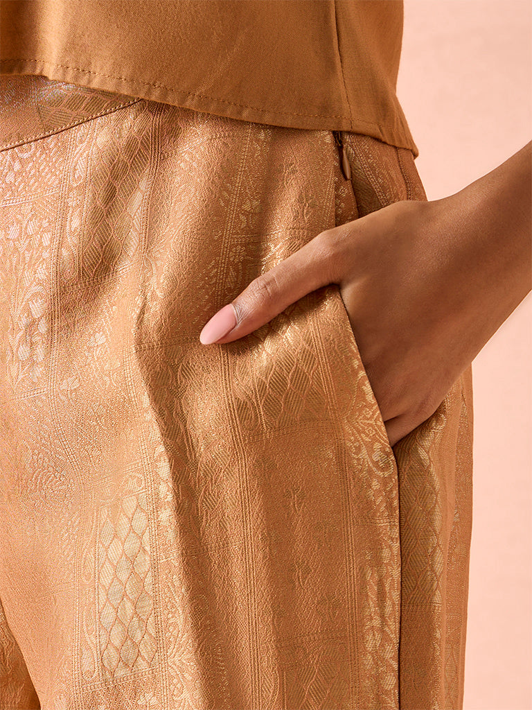 Jacquard Wide-Leg Pants – Peach
