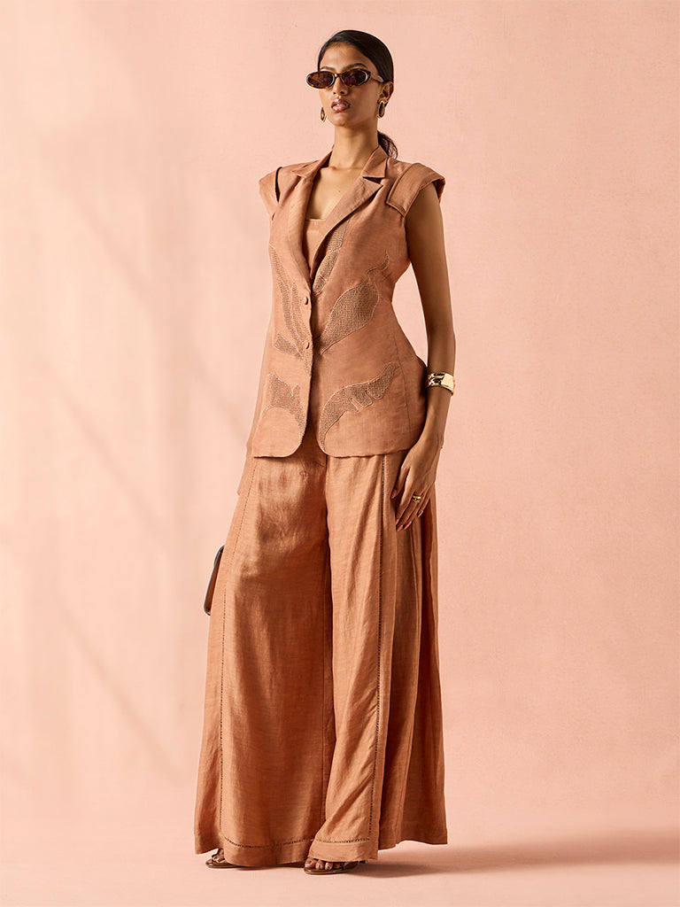 Embroidered Top with Slip – Brown
