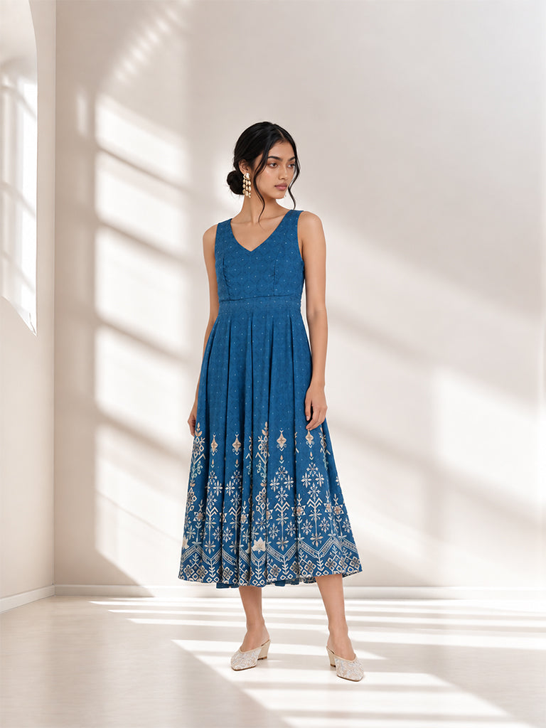 Printed Maxi Dress - Blue