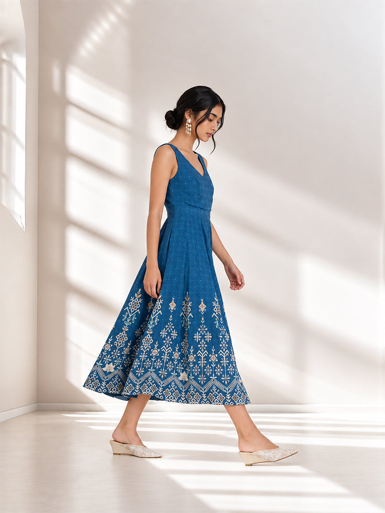 Printed Maxi Dress - Blue