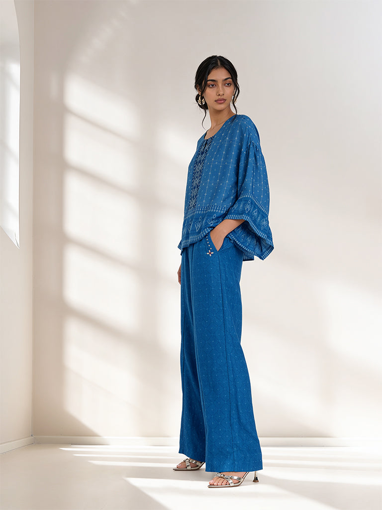 Geometric Print Straight-Leg Pants - Blue