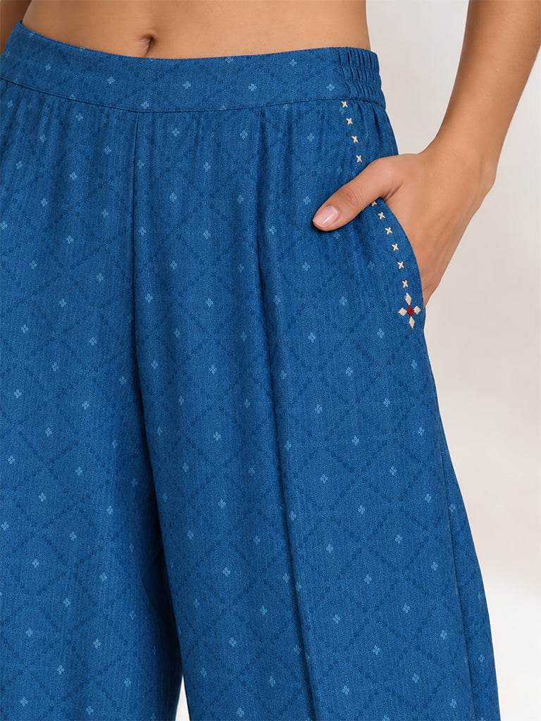 Geometric Print Straight-Leg Pants - Blue