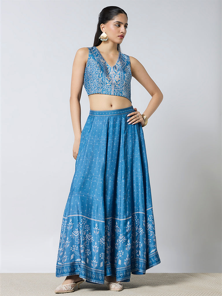 Printed Lehenga Skirt - Blue