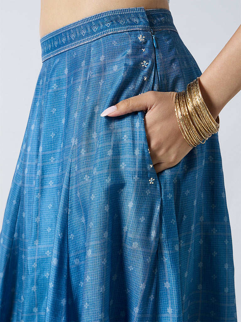 Printed Lehenga Skirt - Blue