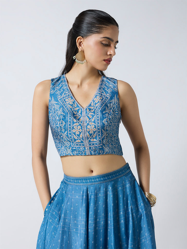 Printed Cropped Top - Blue