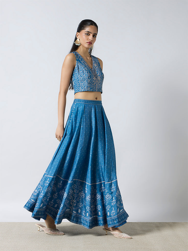 Printed Cropped Top - Blue