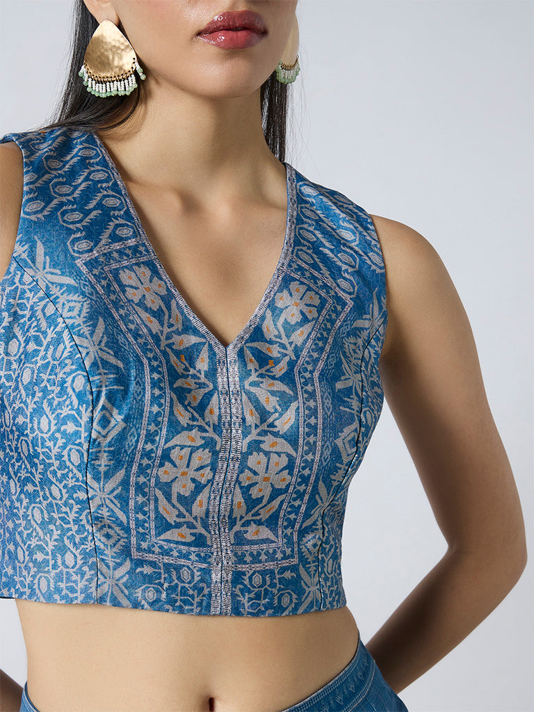 Printed Cropped Top - Blue
