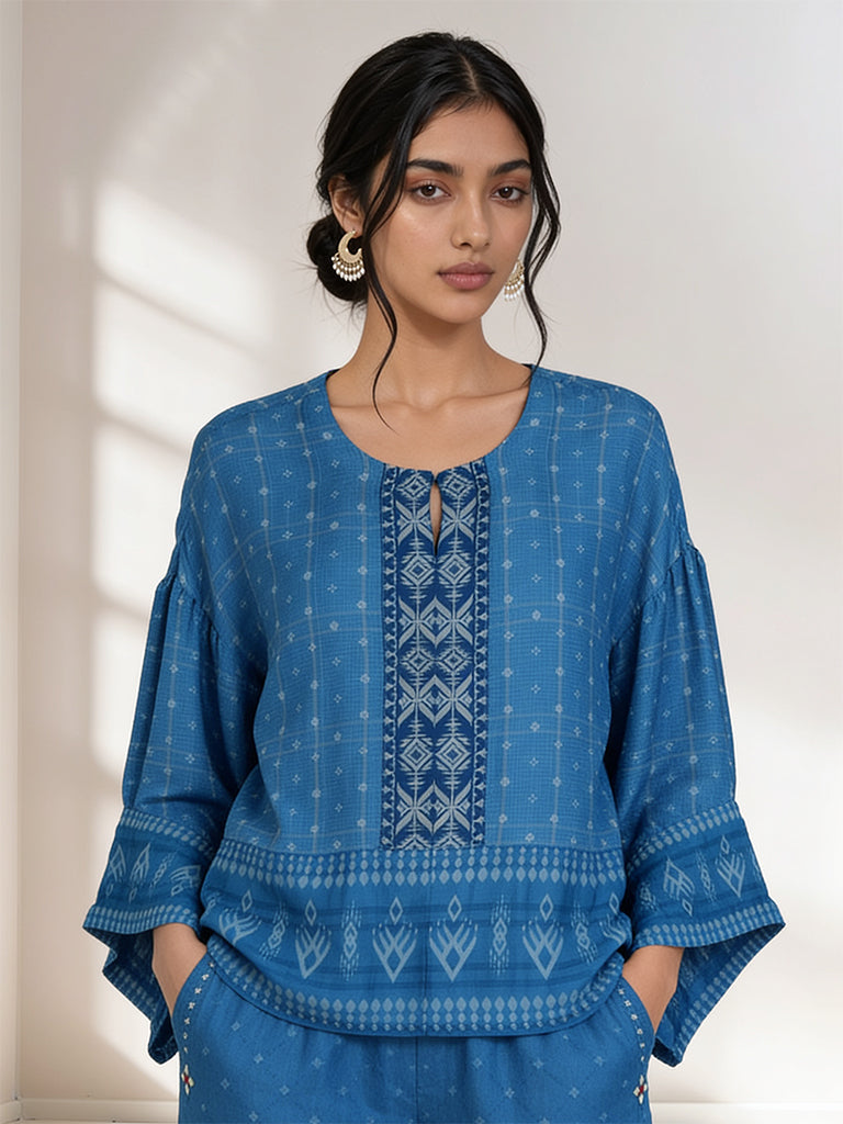 Geometric Printed Top - Blue