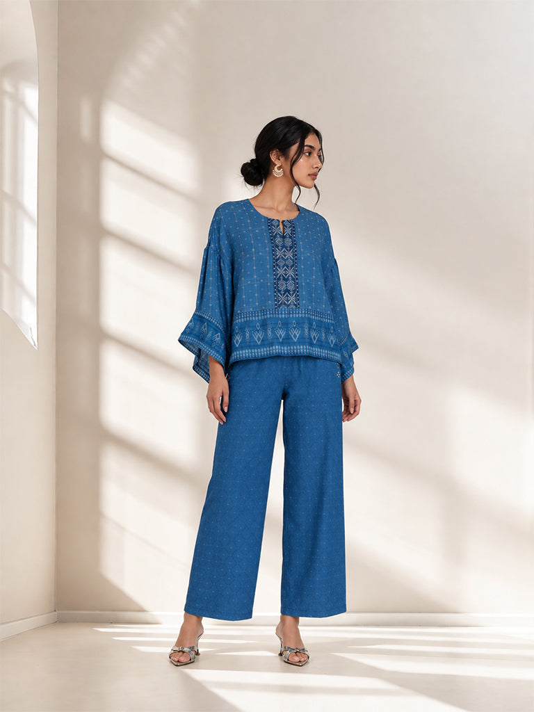Geometric Printed Top - Blue