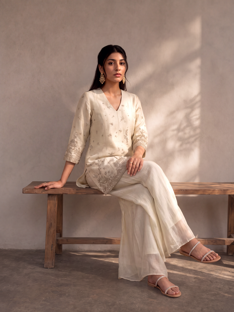Samoh Embroidered Kurta - Ivory