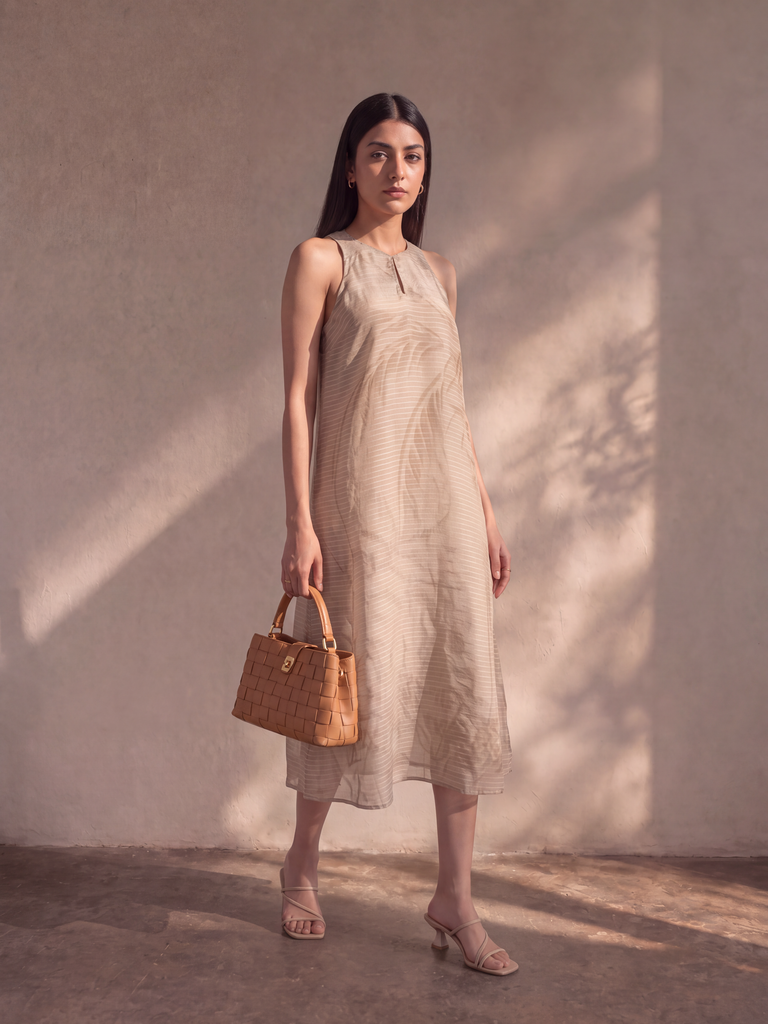 Textured Midi Dress - Beige