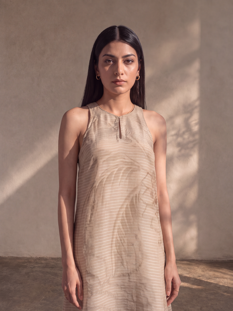Textured Midi Dress - Beige