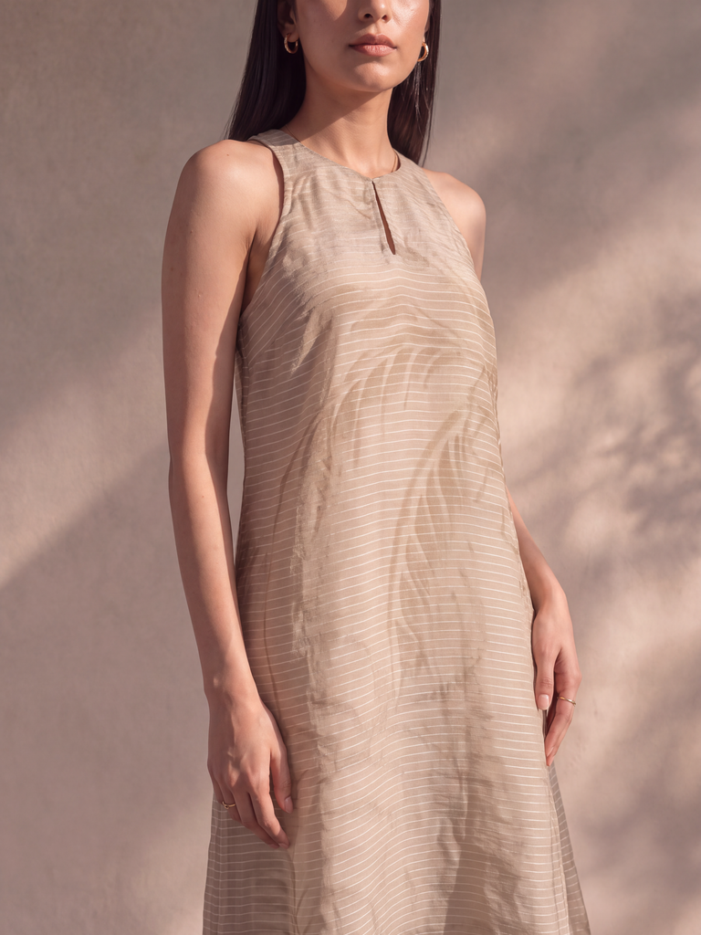 Textured Midi Dress - Beige