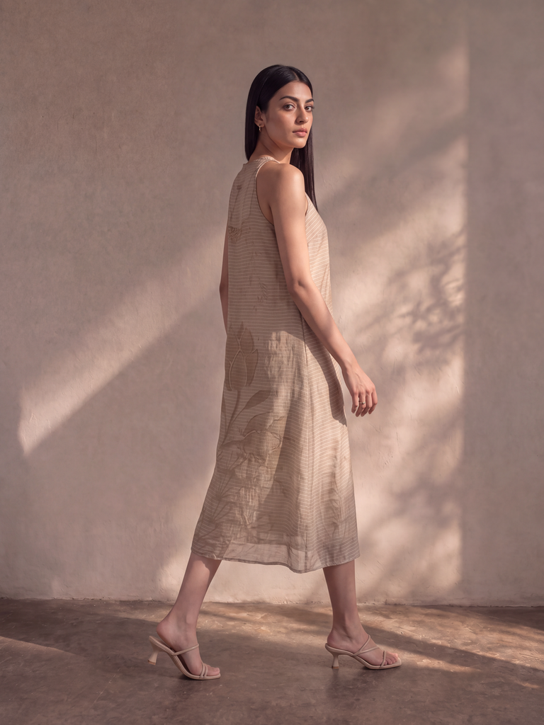 Textured Midi Dress - Beige