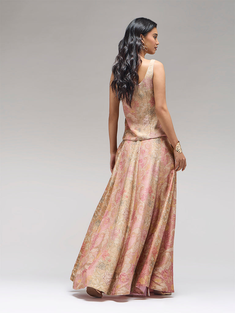 Floral Printed Flared Skirt – Pink