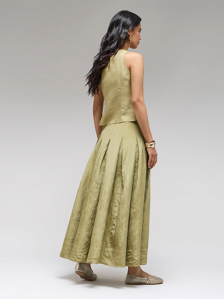 Pleated Tissue Maxi Skirt – Olive