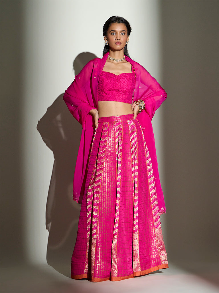 Brocade Lehenga Skirt – Fuchsia