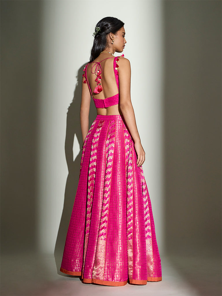 Brocade Lehenga Skirt – Fuchsia