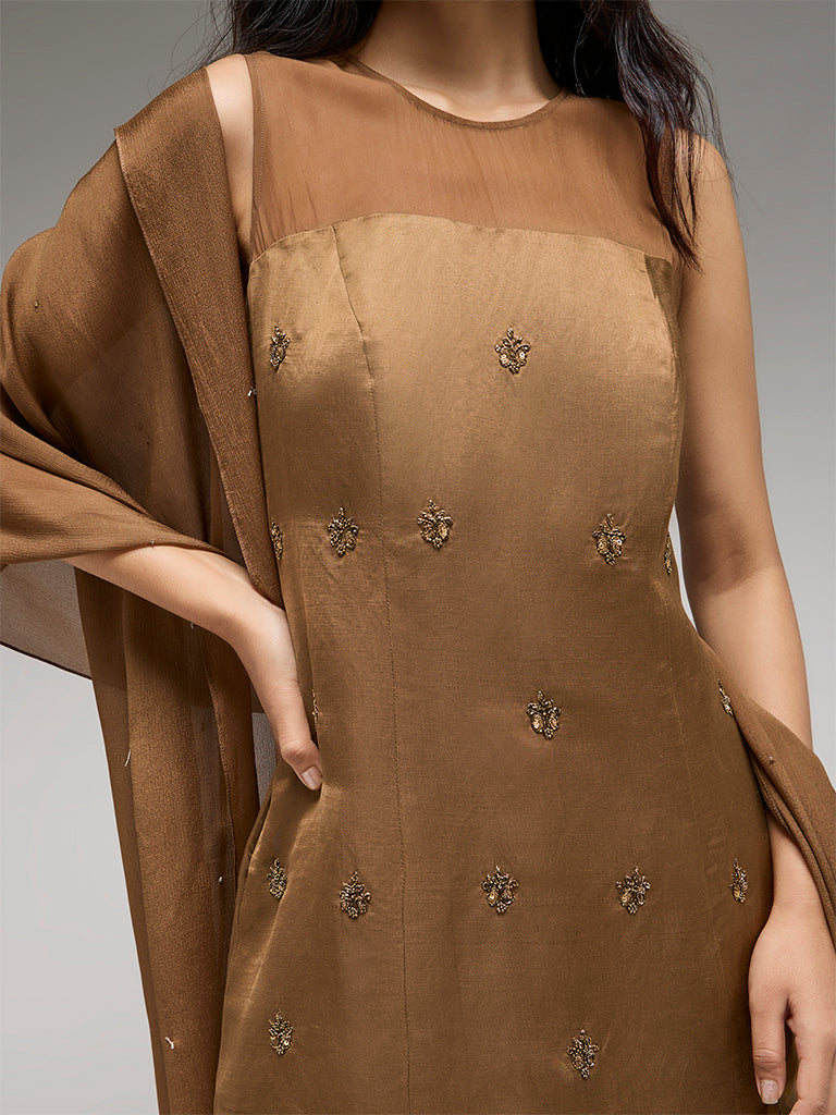 Embellished Kurta Set – Brown