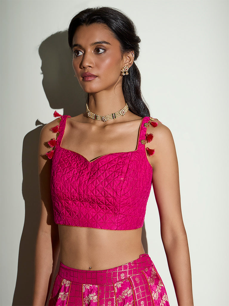 Geometric Embroidered Blouse – Fuchsia