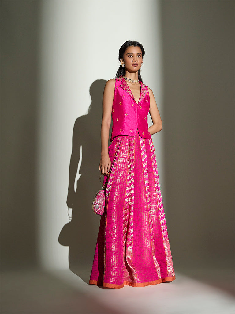 Floral Embroidered Waistcoat – Fuchsia