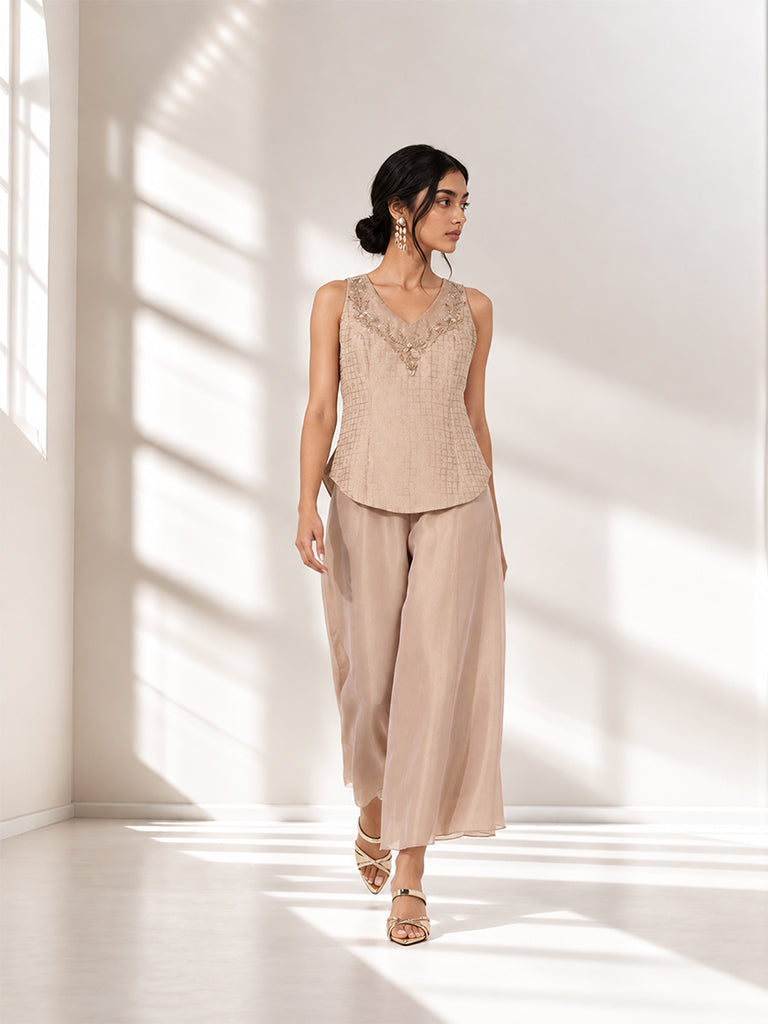 Embellished Co-ord Set - Beige