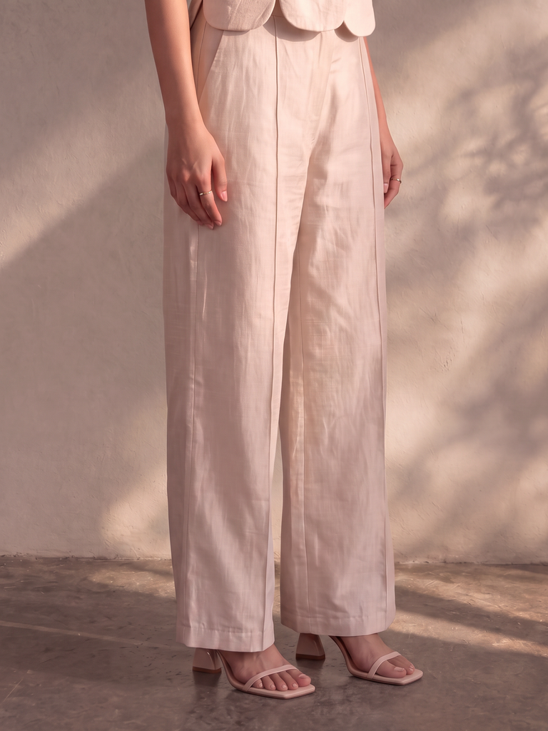 Printed Straight Pants - Beige