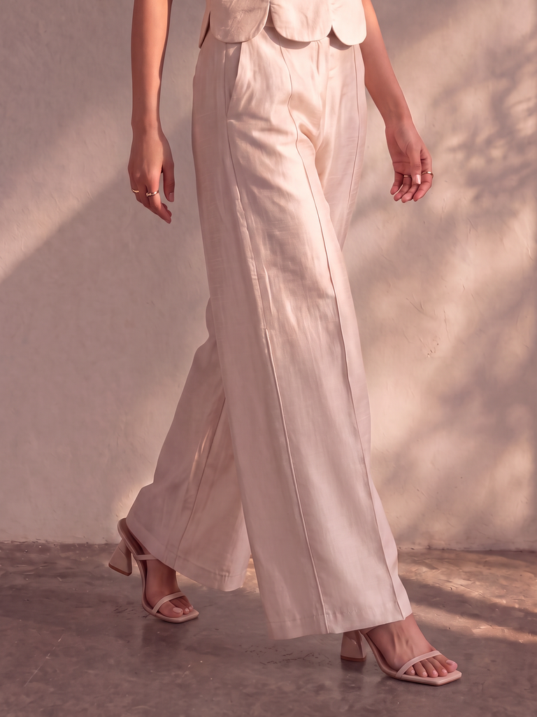 Printed Straight Pants - Beige