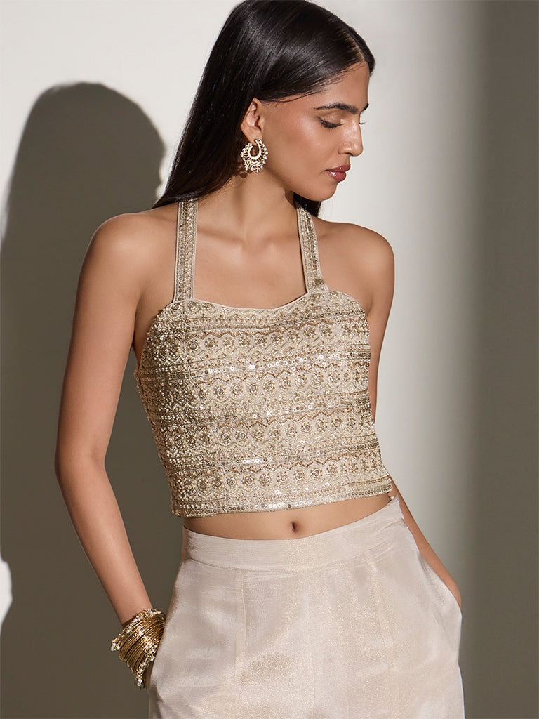 Sequin Embellished Co-ord Set - Beige