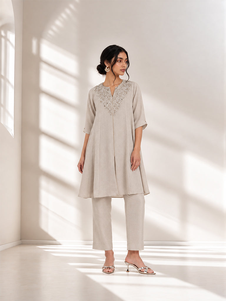 Embroidered Kurta Set - Beige